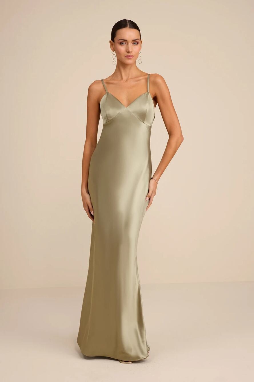 NWT Lulu's Cavana Sage Satin Sleeveless Maxi Dress Women's Size Large